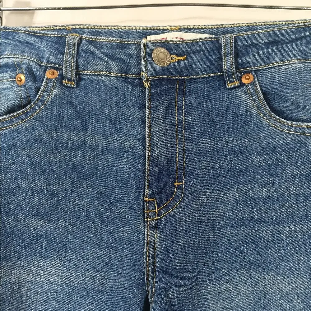 Levis Girls Jeans 14 Reg Cropped Wide Leg Raw Hem Blue Denim